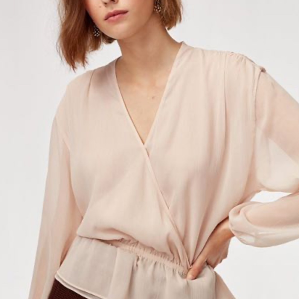Aritzia Little Moon Sheer Pink XS Lunaria Blouse